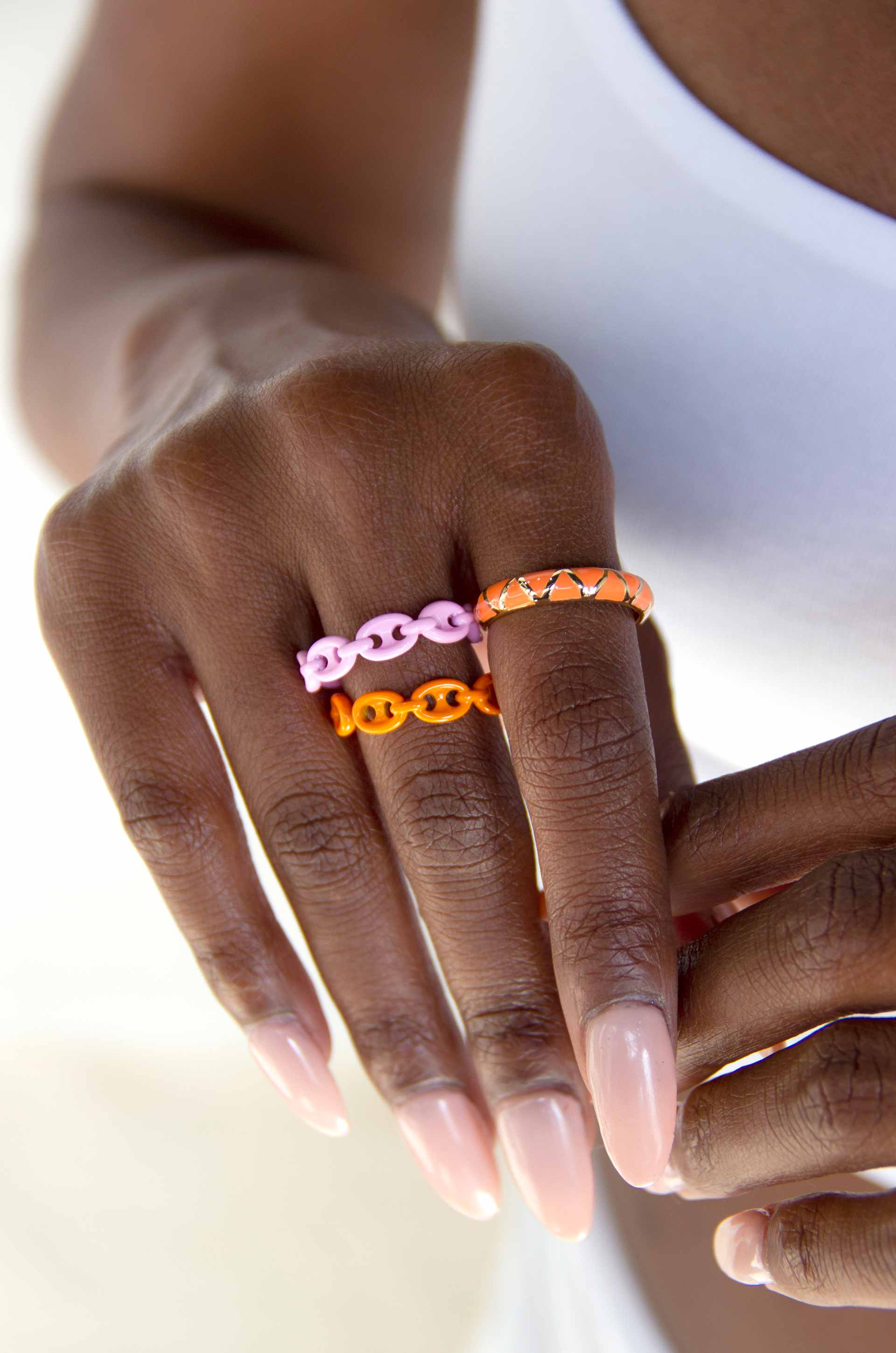 Festival Fun Orange & Pink Enamel Ring Set