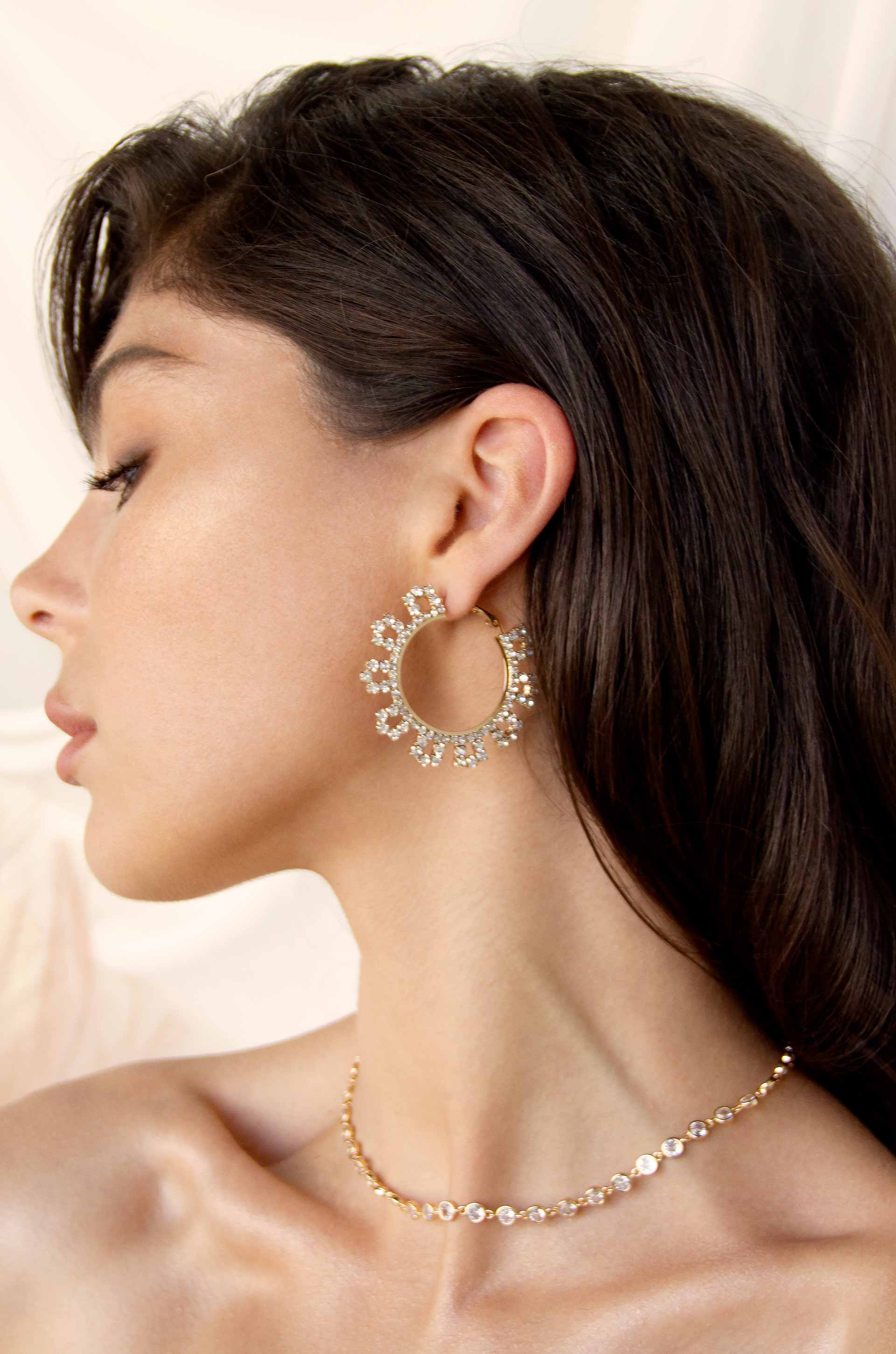 Gatsby Crystal 18k Gold Plated Hoop Earrings