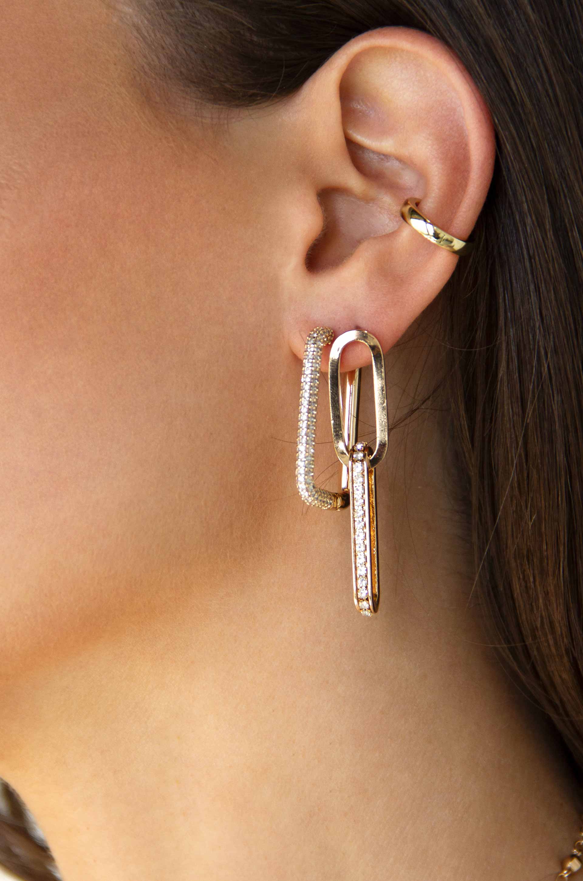 Xl Double Link Earrings W/ Crystal