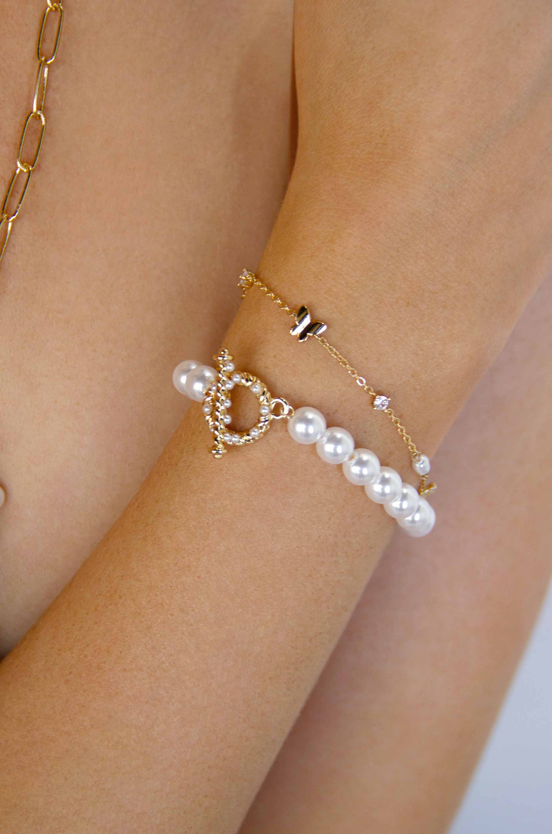 Timeless Luxury for Every Occasion - Gold, Pearl and CZ Bracelet - BR-877