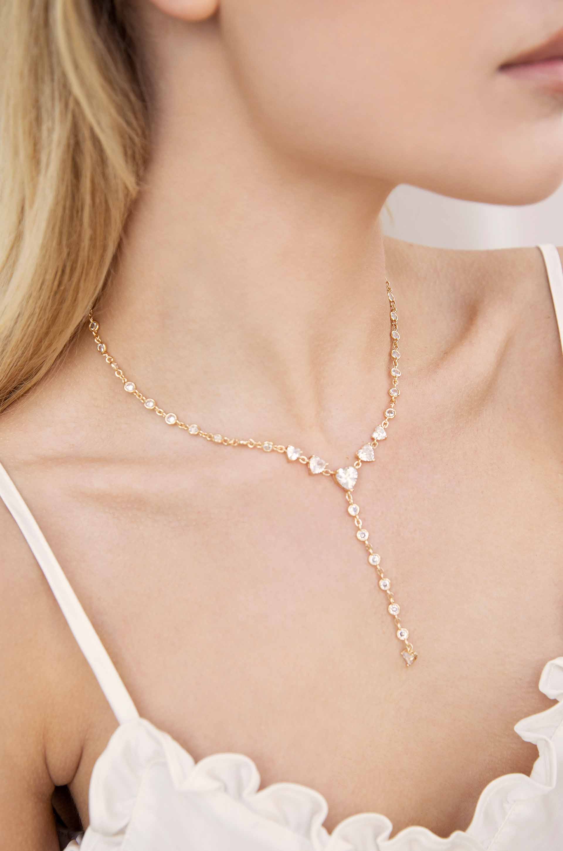 Queen of Hearts 18k Gold Plated Crystal Lariat Necklace