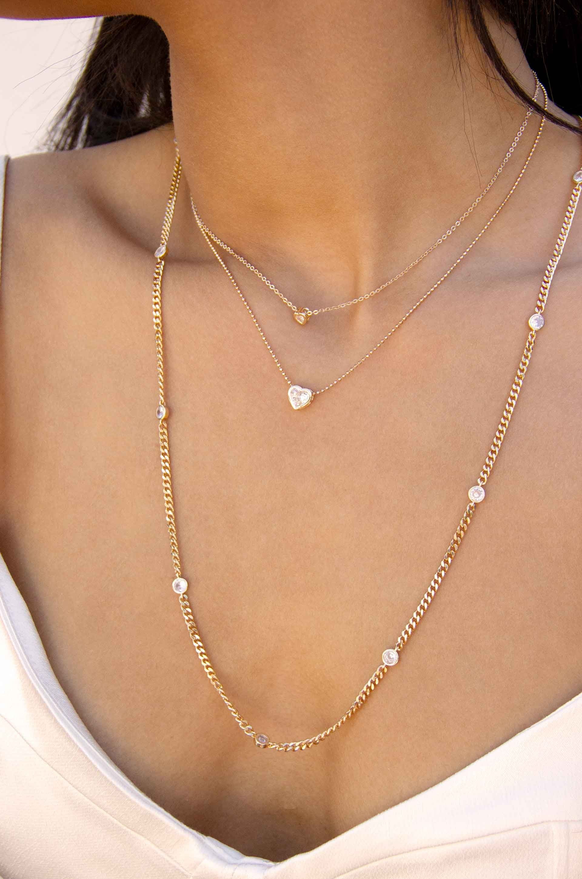 Simple Kind of Life Dainty 18k Gold Plated Chain and Crystal Layered  Necklace Set